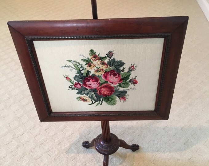 Stunning Antique Needlepoint Fireplace Screen Etsy