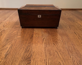 English Oak Wood Box with Mother of Pearl Keyhole