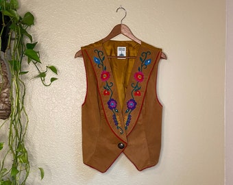 Rare Vintage Embroidered Hairston Roberson Rope Vest Bright Floral Embroidery One of Kind Vest 70's Style