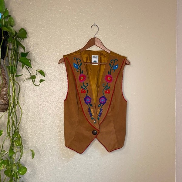 Rare Vintage Embroidered Hairston Roberson Rope Vest Bright Floral Embroidery One of Kind Vest 70's Style