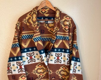 90's Soft Southwestern Print Coat/Button Closure/Oversized Western Wear