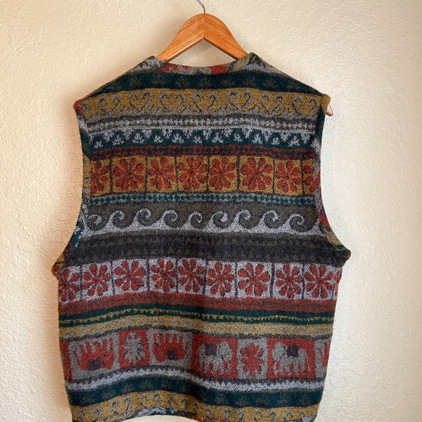 Vintage Cenza Southwestern Print Wool Blend Vest Made in Colombia Size Medium