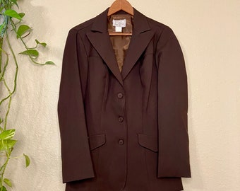 Vintage H Bar C Chocolate Brown Blazer 1970s Style Button Up Jacket Size Medium