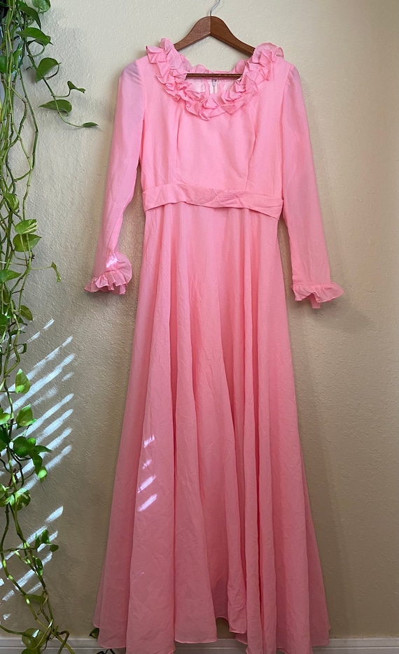 Vintage Ethereal Light Pink 1970s Maxi Dress with 