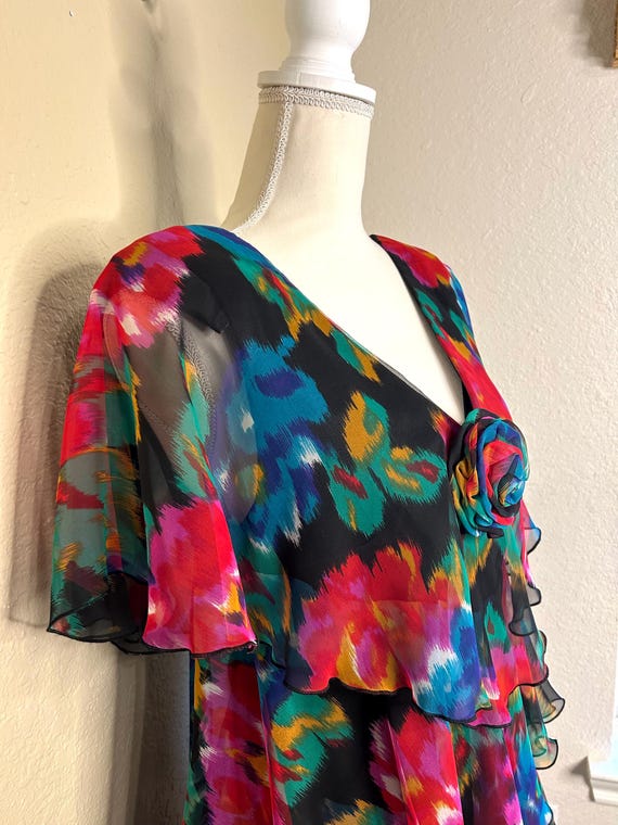 Floral 90s Ann Hobbs for Cativa Tiered Ruffle Fli… - image 5
