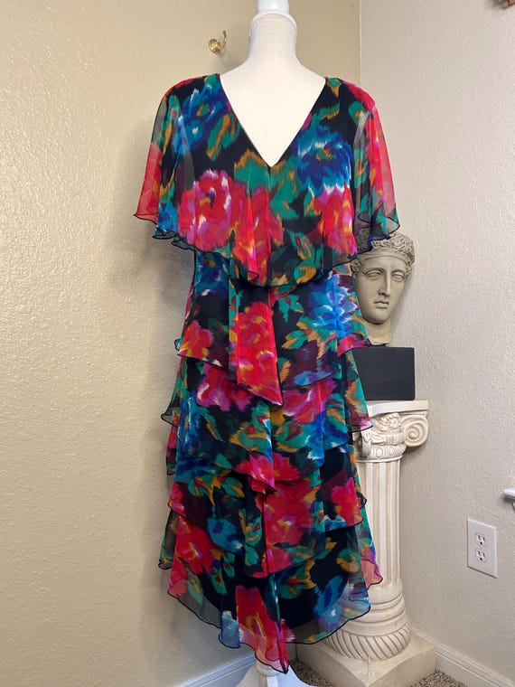 Floral 90s Ann Hobbs for Cativa Tiered Ruffle Fli… - image 2