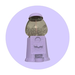 Gumball machine, Lilac bubble tint, bubblegum machine, Functional Metal saving machine takes coins up to 22mm