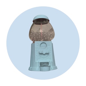 Gumball machine, sky bubble tint, bubblegum machine, Functional Metal saving machine takes coins up to 22mm
