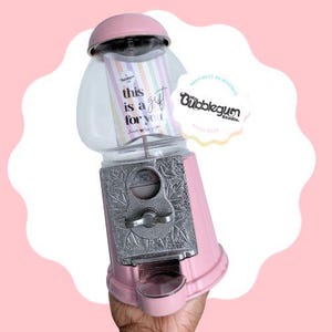 Gumball machine, Pink, silver plate candyfloss pink, bubblegum machine, Functional Metal saving machine takes coins up to 22mm or coin free