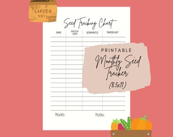 Monthly Seed Tracker Chart - Printable Garden Planner (8.5x11) (PDF)