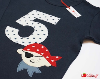 Pirat Geburtstagsshirt Jungen, Kinder Shirt personalisiert, Geburtstag T-Shirt mit Namen & Zahl