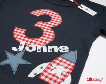 Rakete, Shirt Geburtstag, Geburtstagsshirt Jungen, Jungs, Wunschzahl & Name, Zahl 1, 2, 3, 4, 5, 6...  Shirt personalisiertWeltraum, Weltall