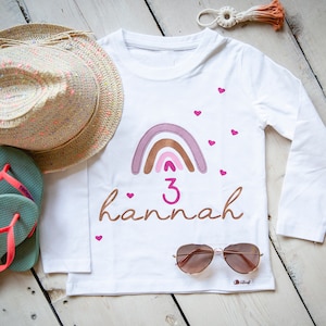 Rainbow birthday shirt girl, birthday shirt with name, children's birthday gift, birthday number personalized, T-shirt glitter