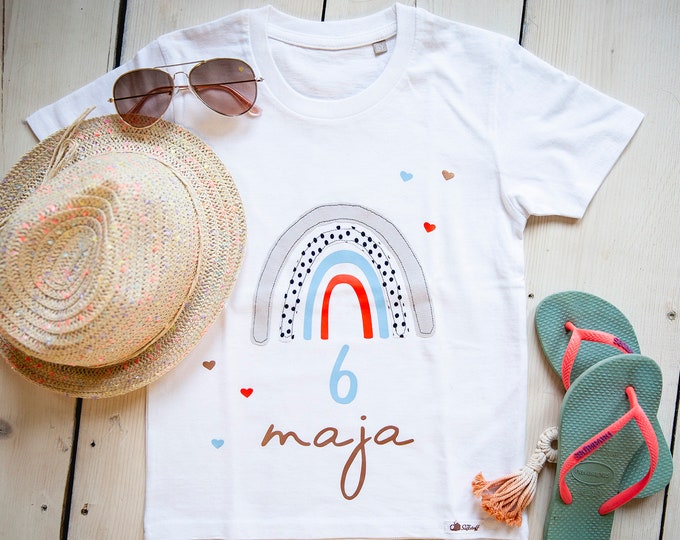 Rainbow birthday shirt, shirt personalized with birthday number, t-shirt with number name