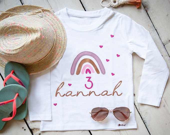 Rainbow birthday shirt girl, birthday shirt with name, children's birthday gift, birthday number personalized, T-shirt glitter