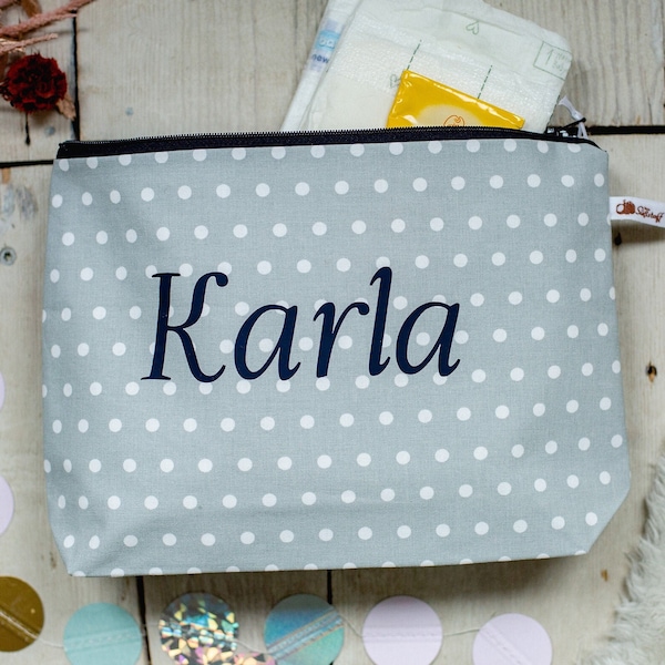 Wash bag with name, diaper bag to go, small diaper bag for on the go, changing utensil, personalized bag, gift baptism birth,