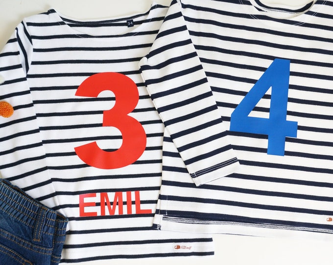 Birthday shirt 1, 2, 3, 4, 5, birthday shirt personalized, t-shirt with stripes, shirt number & name, number shirt boy and girl