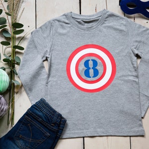 Geburtstagsshirt, Junge, Shirt Superheld, T-Shirt Geburtstag personalisiert, Tshirt Name, 3, 4, 5, 6, 7, 8, 9, 10, 11, 12, Captain America