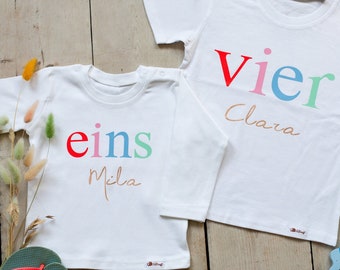 Geburtstagsshirt Mädchen Junge, Kinder Shirt personalisiert, Geburtstags T-Shirt 1, 2, 3, 4, 5, 6, 7, 8, 9, 10, Geschenk Geschwister