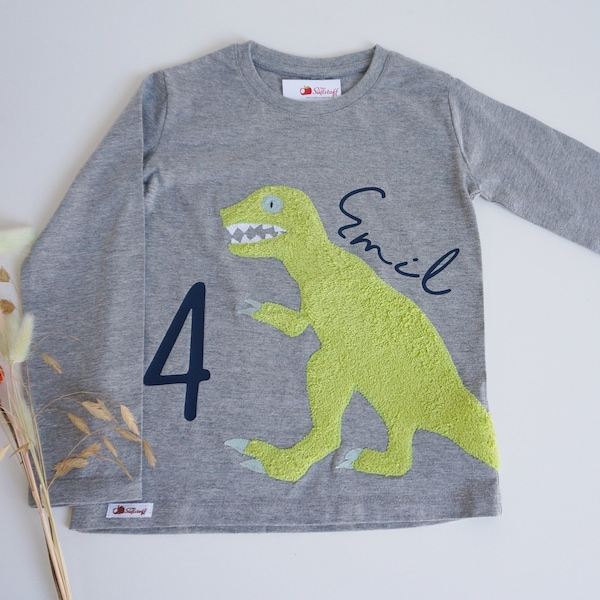 Chemise anniversaire Dino, chemise anniversaire, t-shirt dinosaure, chemise enfant garçon, t-shirt nom & numéro personnalisé, application éponge