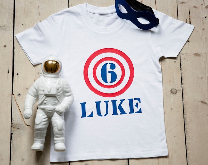 Superhero Birthday Shirt, Birthday Shirt 1 2 3 4 5 6 7 8 9 10, T-Shirt Children's Birthday, Captain America T-Shirt, Birthday Number