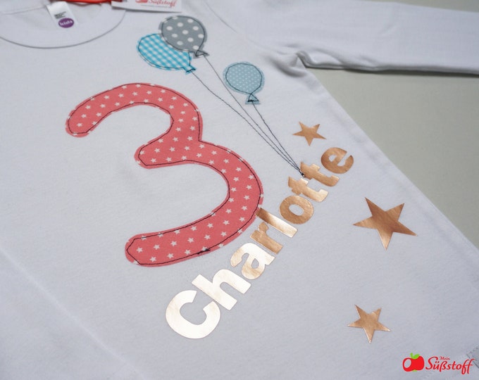 Birthday shirt balloons, birthday t-shirt, number name, boys & girls, application balloon balloons, children's birthday 1-2-3-4-5-6