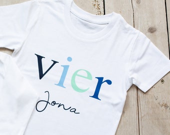 Maglietta di compleanno, per bambini e bambine, t-shirt per bambini, numero di compleanno, regalo di compleanno per bambini, numero di compleanno e nome, maglietta personalizzata