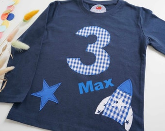 Rocket shirt birthday 1, 2, 3, 4, 5, 6, 7, 8... personalized birthday shirt, boys t-shirt, application number & name, space universe