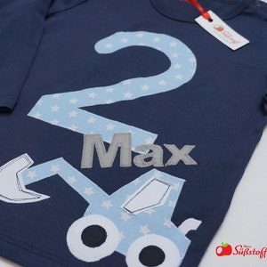 Birthday shirt, birthday shirt boys, personalized t-shirt, t-shirt with name and number, application excavator, gift children's birthday image 1