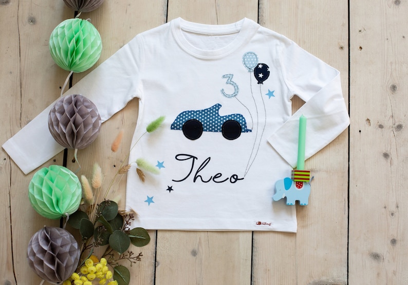 Geburtstagsshirt Auto Shirt personalisiert, Geburtstag T-Shirt Junge, T-Shirt mit Namen, Geschenkidee Jungs, Kindergeburtstag Mitbringsel Bild 1