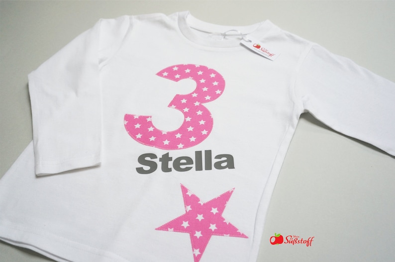 Birthday shirt girl, personalized birthday shirt, T-shirt with name and desired number, birthday number, star application, gift image 1