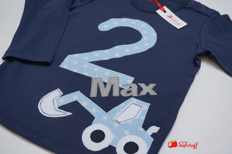 Birthday shirt, birthday shirt boys, personalized t-shirt, t-shirt with name and number, application excavator, gift children's birthday image 1