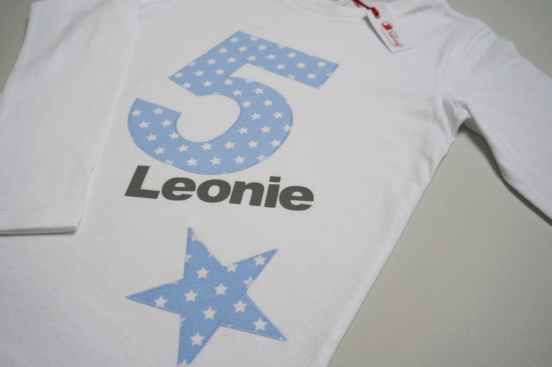 Birthday shirt girl, personalized birthday shirt, T-shirt with name and desired number, birthday number, star application, gift image 2