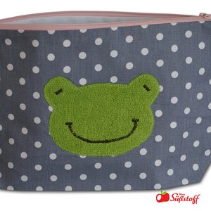 Wickeltasche personalisiert, Windeltasche Name, Baby Tasche, Geschenk Geburt Taufe, Kulturbeutel Jungen Mädchen, Applikation Frosch Frottee Bild 9