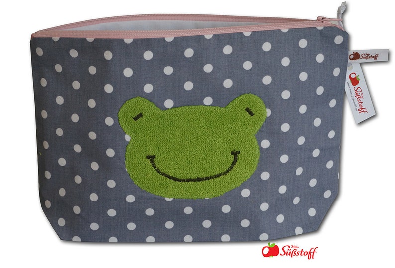 Wickeltasche personalisiert, Windeltasche Name, Baby Tasche, Geschenk Geburt Taufe, Kulturbeutel Jungen Mädchen, Applikation Frosch Frottee Bild 9