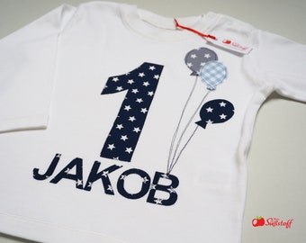Birthday shirt, birthday shirt boys or girls, name & number 1, 2, 3, 4, 5, 6, 7, 8, 9, 10, personalized gift, balloon, balloon