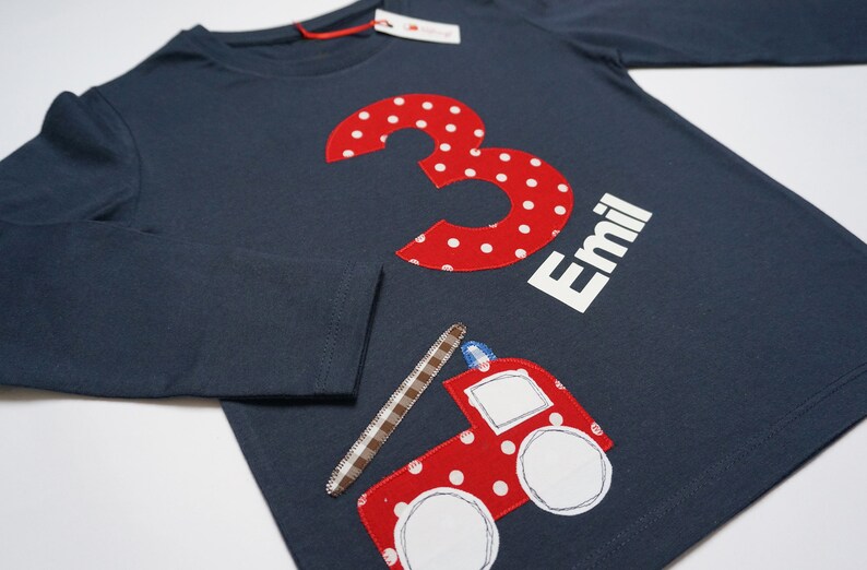 Geburtstagsshirt Feuerwehr, Geburtstag T Shirt, personalisiertes Shirt, Geschenk Kindergeburtstag, Zahlenshirt 1 2 3 4 5 6 7 8 9..., Jungs Bild 3
