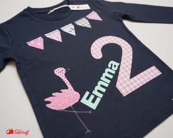 Flamingo Geburtstagsshirt, Geburtstags T-Shirt Mädchen, personalisiertes Kinder Geschenk, Shirt Zahl & Name, Applikation Frottee