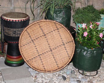 Hand Woven Rattan Winnowing Basket, African Boho Wall Decor (23-25 inch)