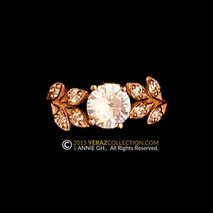 Leaf Engagement Ring, Rose Gold 14k, White Sapphire Engagement ring, Nature inspired Diamond Leaf Ring, Leaf Gold Ring, Bridal ring