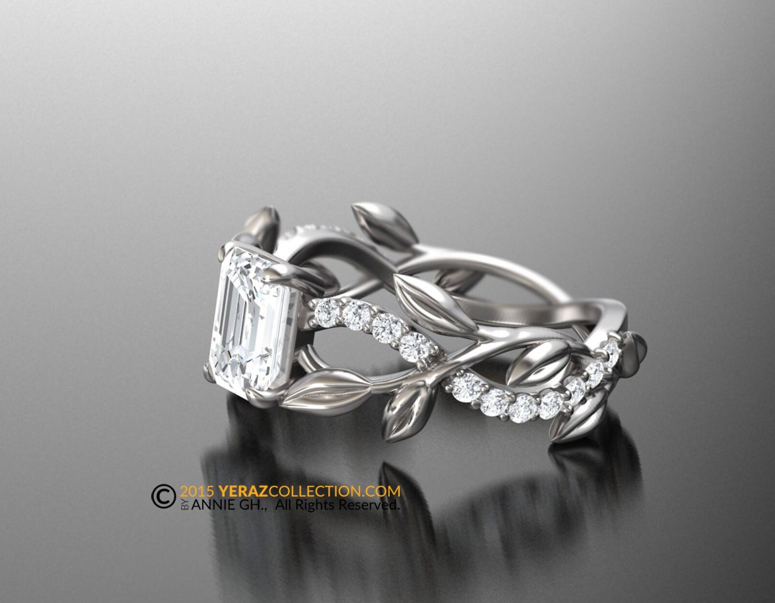 BLOOMING Work of Art 14k Flower Leaf Rose Lotus Diamond Engagement Wedding  Ring Set Leaves on the Band Brides Fl07 Patented Design 