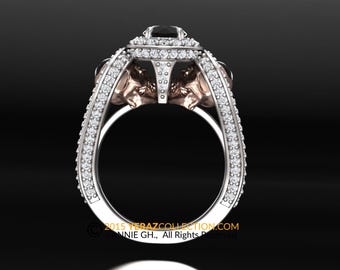 Skull Engagement Ring, Diamond Ring, Till Death Do Us Part Ring, Gothic Engagement Ring, Skull Jewelry.
