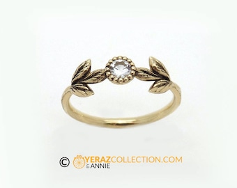 14K Vintage style Yellow Gold Flower leaf Ring, engagement ring, wedding ring, gold ring, gold Vintage-style ring, RI-1211.