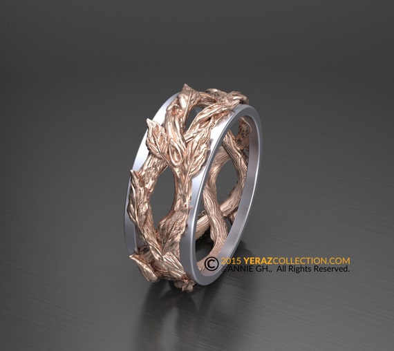 Men Wedding Band, 14K White and Rose Gold Men Wedding Ring, Two Tone Gold 