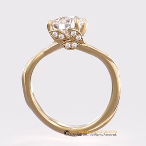 Natural Diamond Leaf Engagement ring, Yellow Gold 14k, Diamond ring, Vine Ring, Nature inspired Diamond Leaf ring, Bridal ring. 155