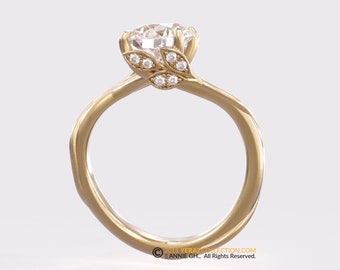 Natural Diamond Leaf Engagement ring, Yellow Gold 14k, Diamond ring, Vine Ring, Nature inspired Diamond Leaf ring, Bridal ring. 155