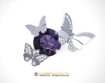 Anillo de mariposa muy único, anillo de compromiso de mariposa, anillo de piedra preciosa inspirada en la naturaleza, anillo de compromiso de amatista.