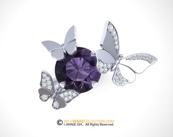 Very Unique Butterfly Ring, Butterfly Engagement Ring, Nature inspired Gem Stone Ring, Amethyst Engagement Ring.