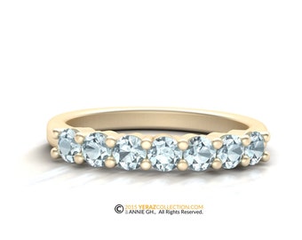 Gemstone Gold Band,14k Gold Ring,Wedding Ring, Aquamarine gemstone ring.