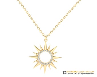 Sun Pendant, Nature Inspired Pendant, 14K Gold, Necklace.
